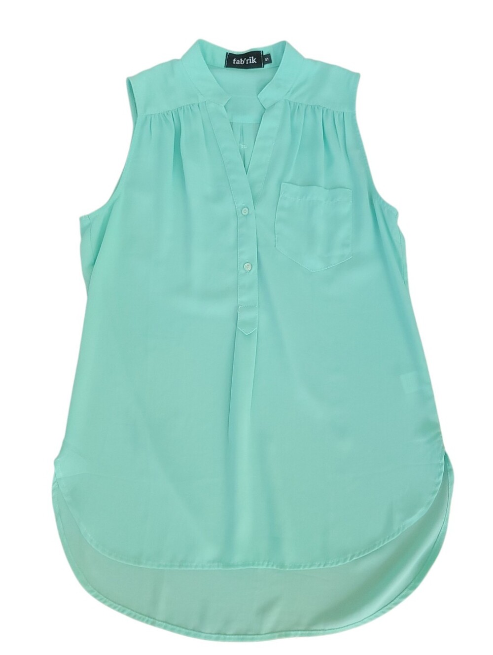 Fab'rik Women's Mint Green Sleeveless High Low Blouse Tunic Small Chic Workwear